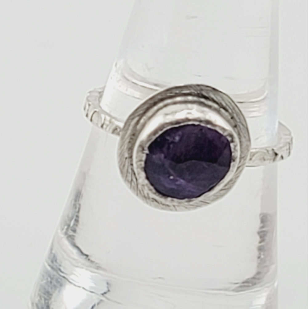 AMETHYST GEMSTONE RING HANDMADE IN STERLING SILVER METAL SIZE 8